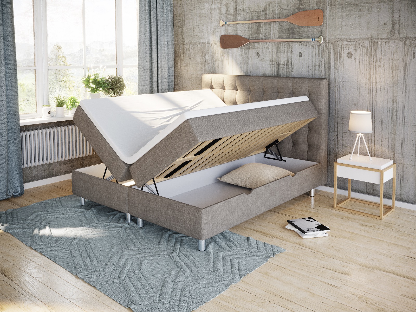 Comfort seng med oppbevaring 180x210 - beige