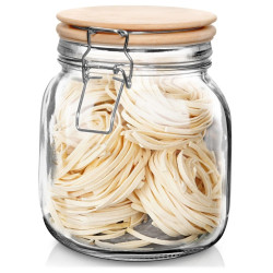 Glasskrukke 1L med lufttett bambuslokk og gummipakning