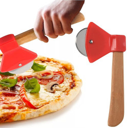 Rundøkseformet pizzakutter med stålblad og trehåndtak