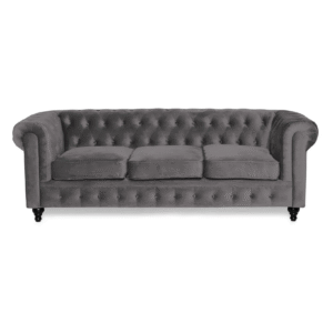 Chesterfield Lyx 3-sits sammetssoffa grå