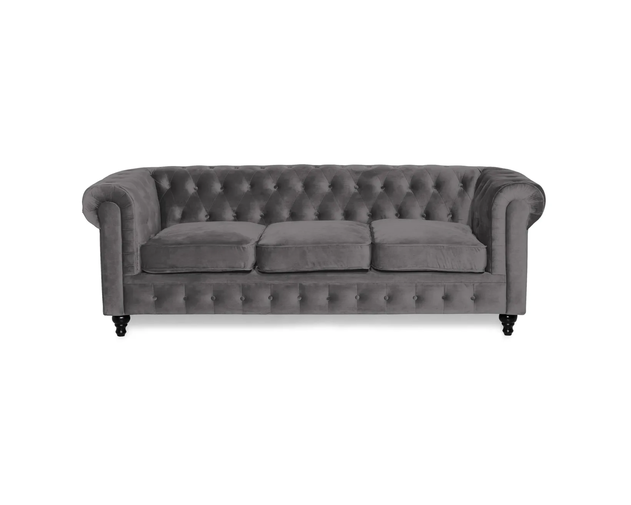 Chesterfield Lyx 3-sits sammetssoffa grå