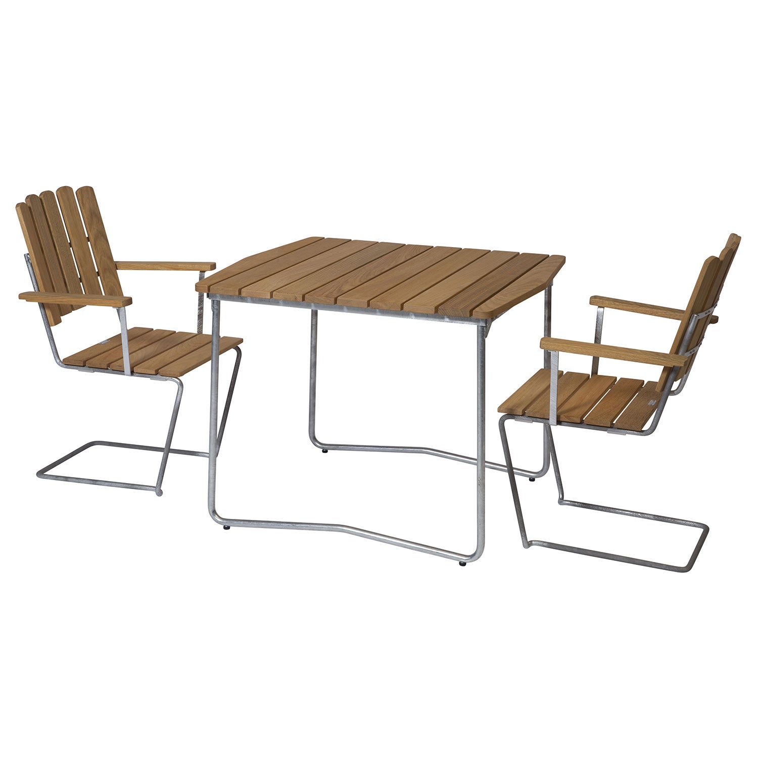 Grythyttan Stålmöbler, Matgrupp B31 84 cm & A2 Oljad Ek