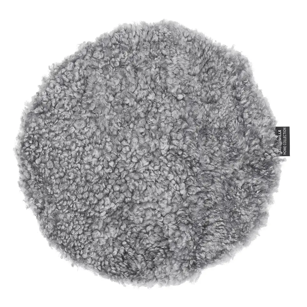 Skinnwille, Curly Sittplätt fårskinn ø34 cm Charcoal grey Silver