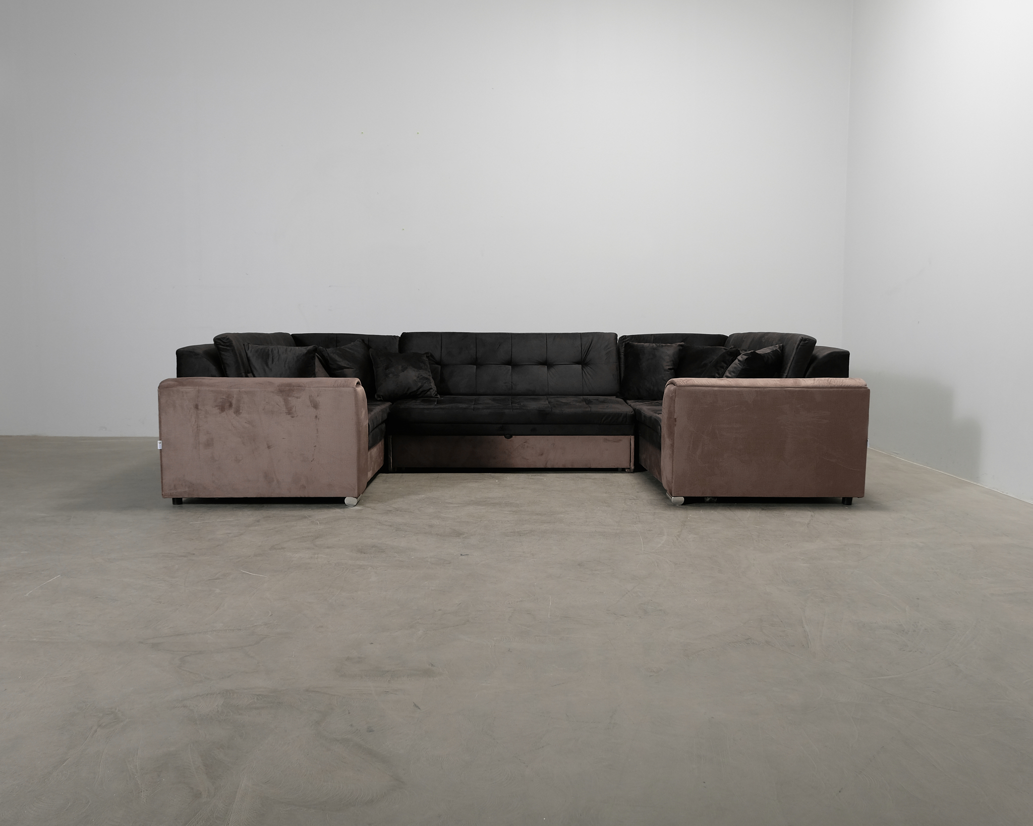 Rineta 5-sits U-bäddsoffa svart / brun