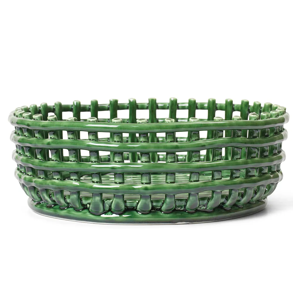 Ferm Living, Ceramic Flätad skål Emerald Green