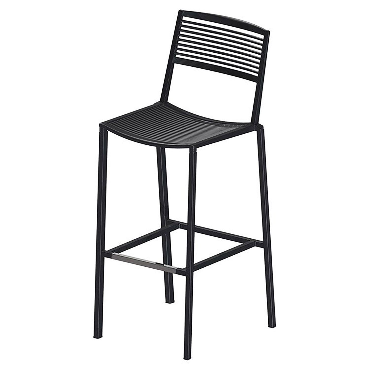 Fast, Easy barstol 65 cm Black aluminium med fotstöd i rostfritt