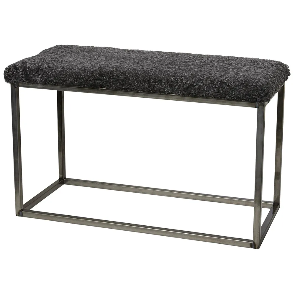 Skinnwille, Palle Bänk Fårskinn 80x35 cm Darkgrey/Steel