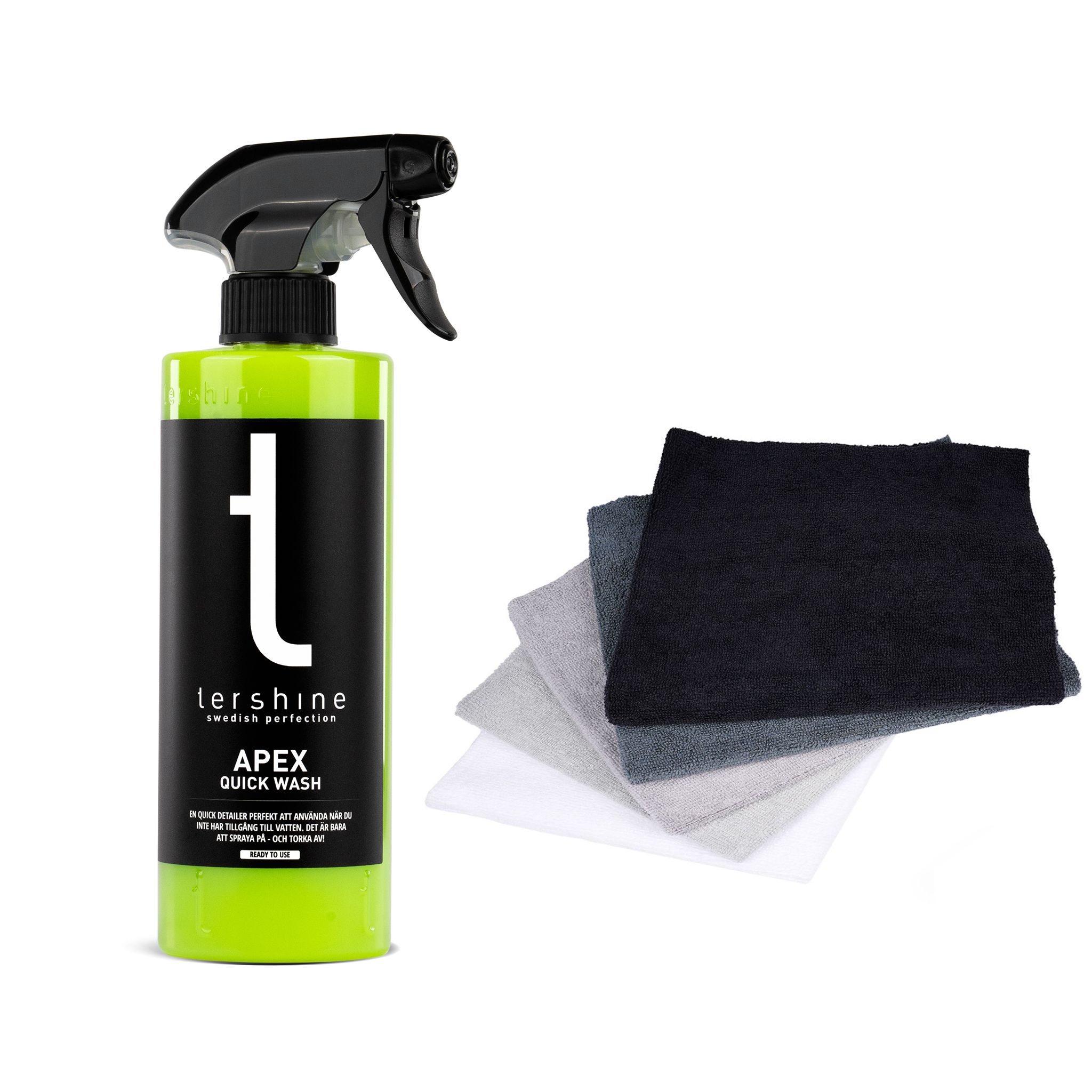 Rengörande Snabbvax tershine Apex (V2), 500 ml, Flaska, 500 ml + Mikrofiberdukar