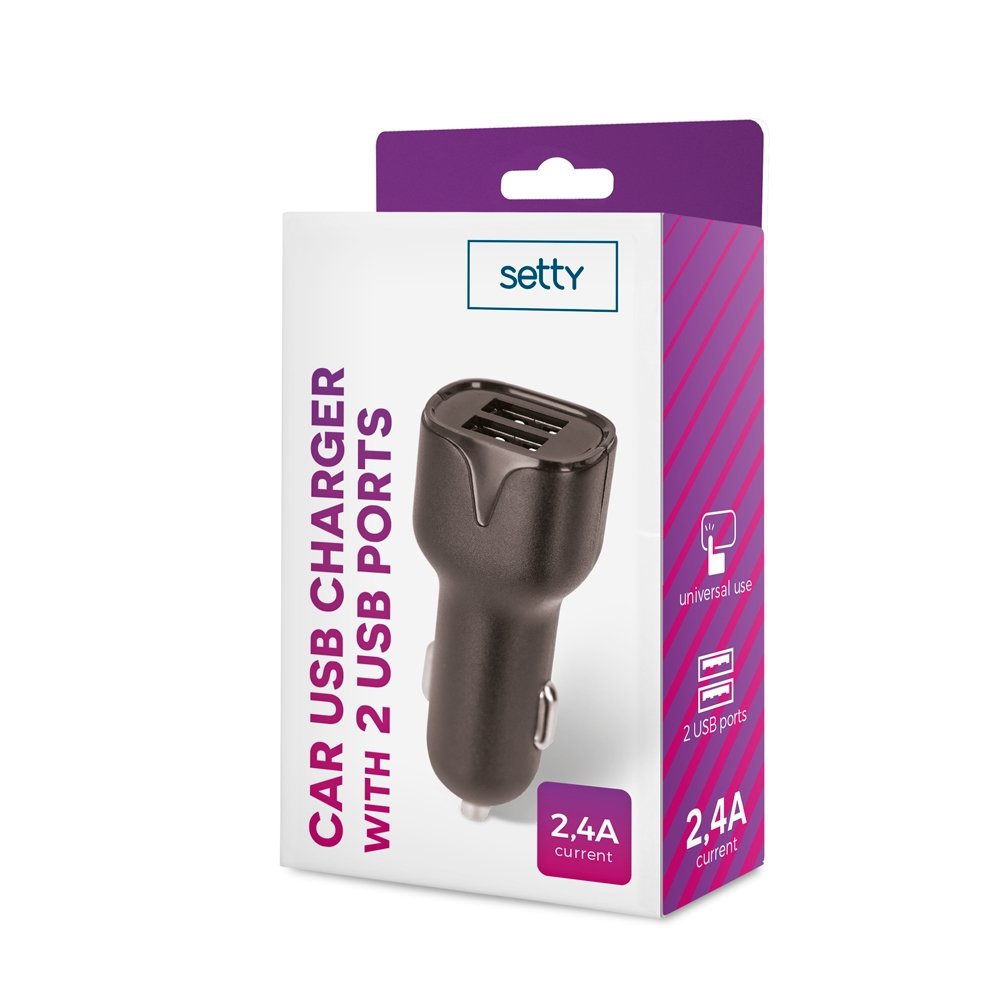 Setty USB-autolaturi 2 x USB 2 4A - musta