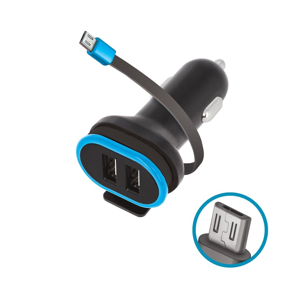 Forever CC-02 Dual USB Autolaturi 3A MicroUSB-kaapelilla musta