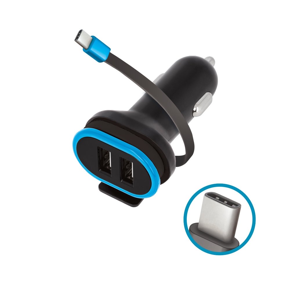 Forever CC-02 Dual USB Autolaturi 3A Type-C musta