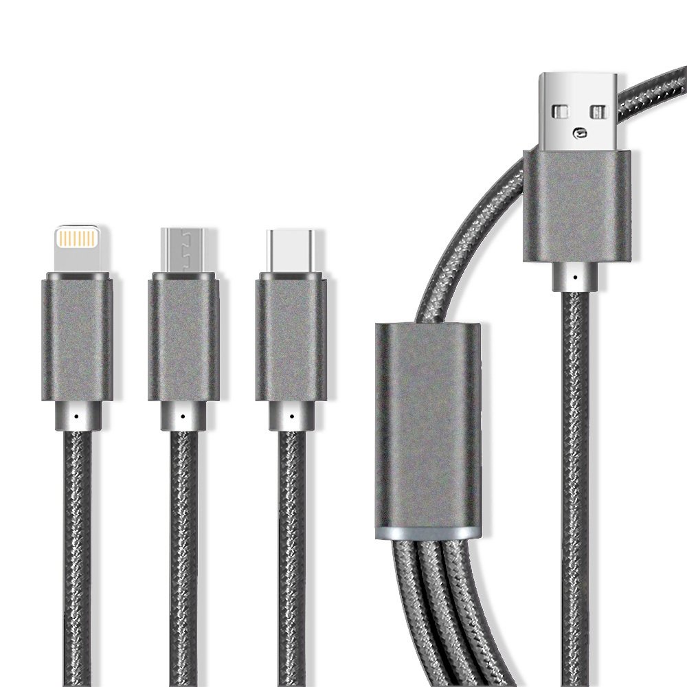 Maxlife 3in1 MicroUSB / USB-C / Lightning USB-kaapeli harmaa