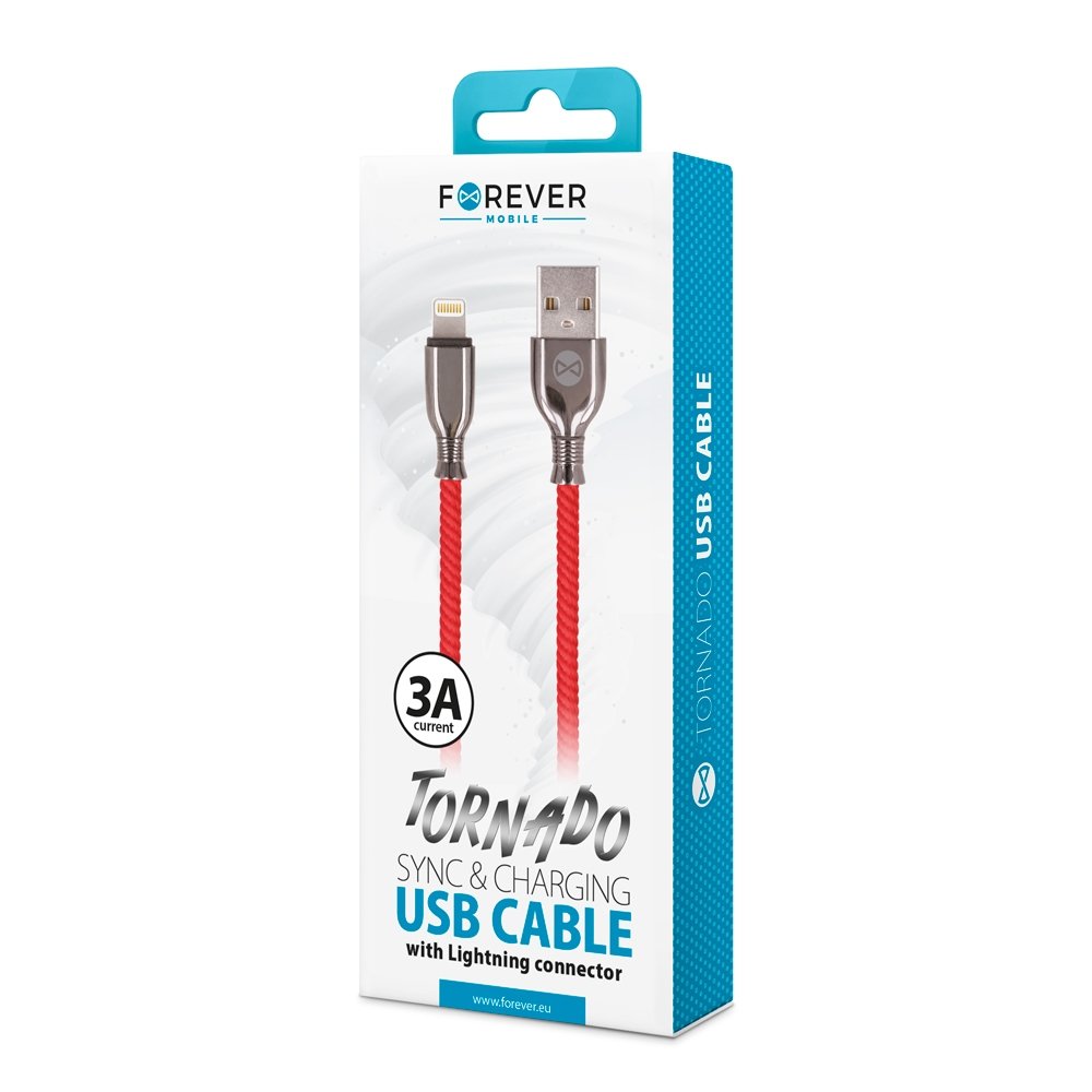 Forever Tornado Lightning lataus- ja synkronointikaapeli 1m 3A punainen