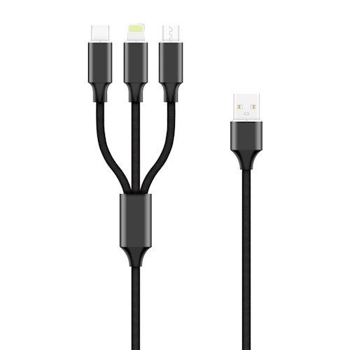 Setty 3in1 USB latauskaapeli microUSB USB-C Lighting 1m 2A - Musta
