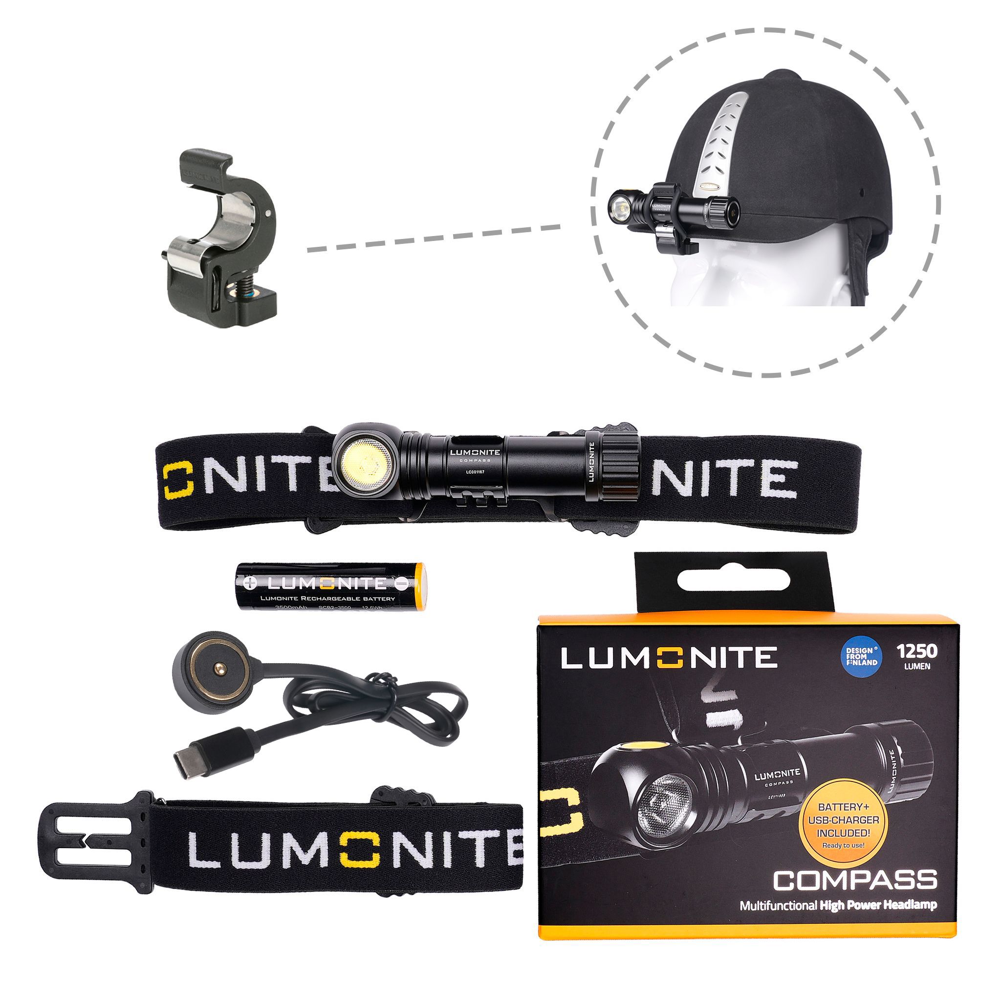 Ridlampa LUMONITE® Compass - 1250 lm / Laddbar