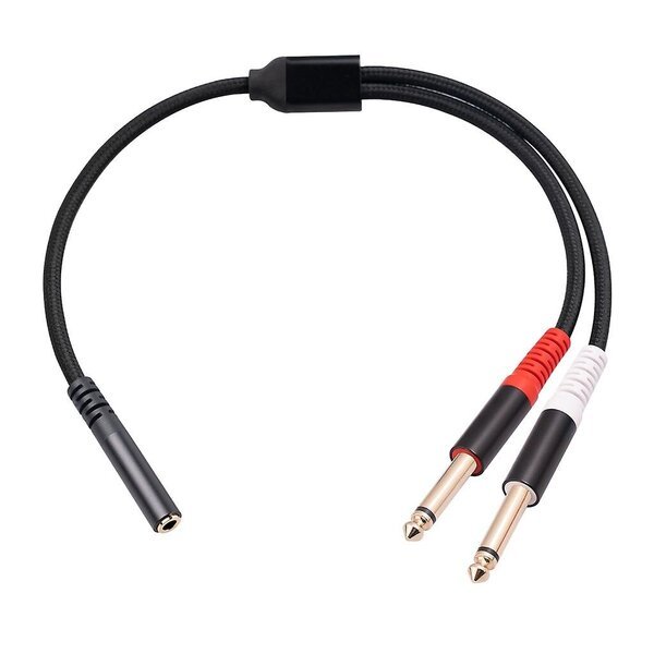 Äänijakaja 3,5 mm - 2x 6,35 mm, punottu kaapeli, 1,4 m