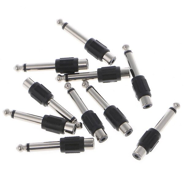 Adapteri RCA naaras - 6,35 mm mono plug, hopea, 10 kpl