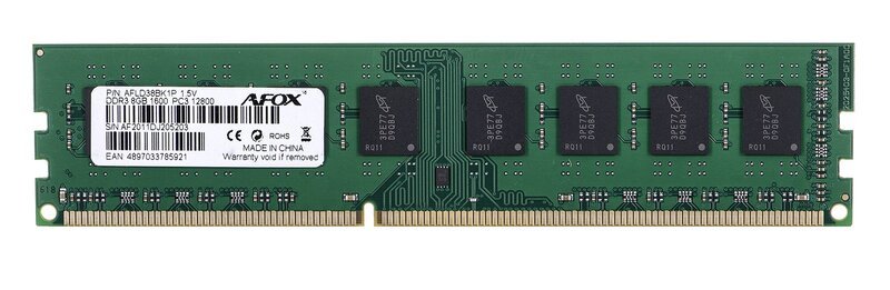 AFOX DDR3 8G 1600 UDIMM - muistimoduuli 8 Gt 1 x 8 Gt 1600 MHz.