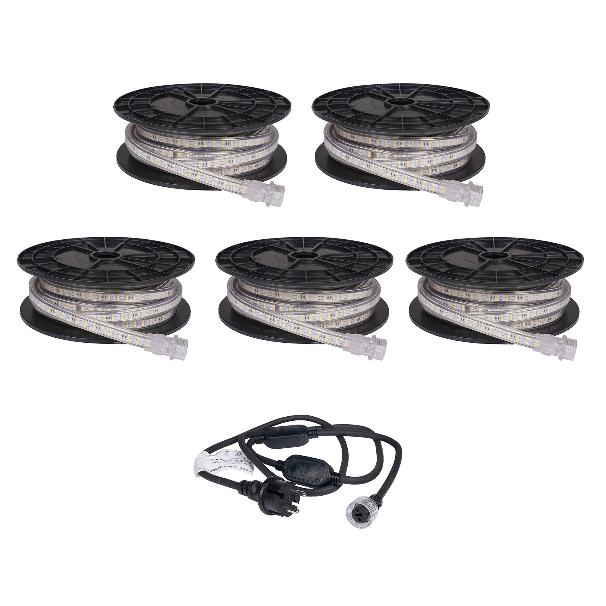 LED-list / Arbetsbelysning AGGE 230V - 1500 lm/m, 10 m, 5 st + Nätsladd (50 m)