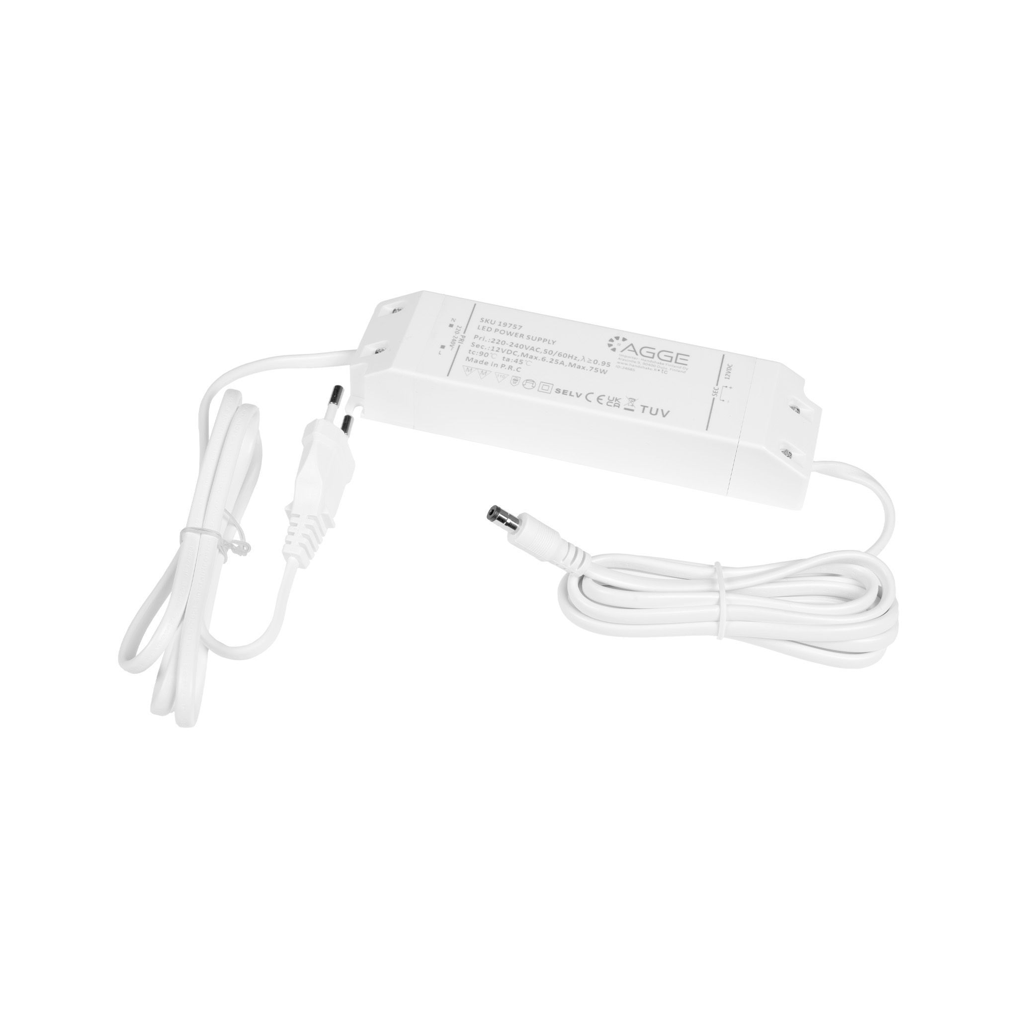 Transformator AGGE 12V, IP20, Max. effekt 75W