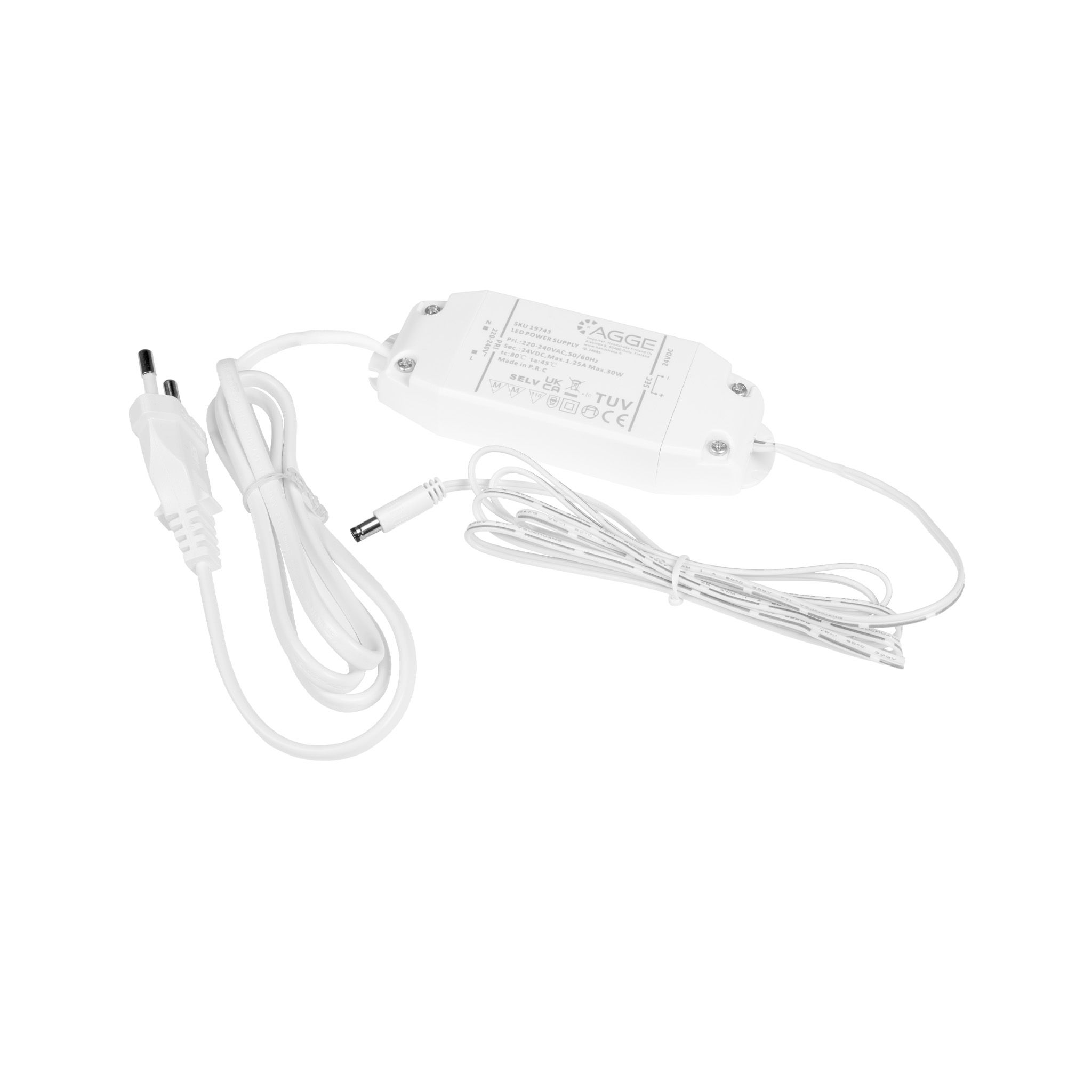 Transformator AGGE 24V, IP20, Max. effekt 30W