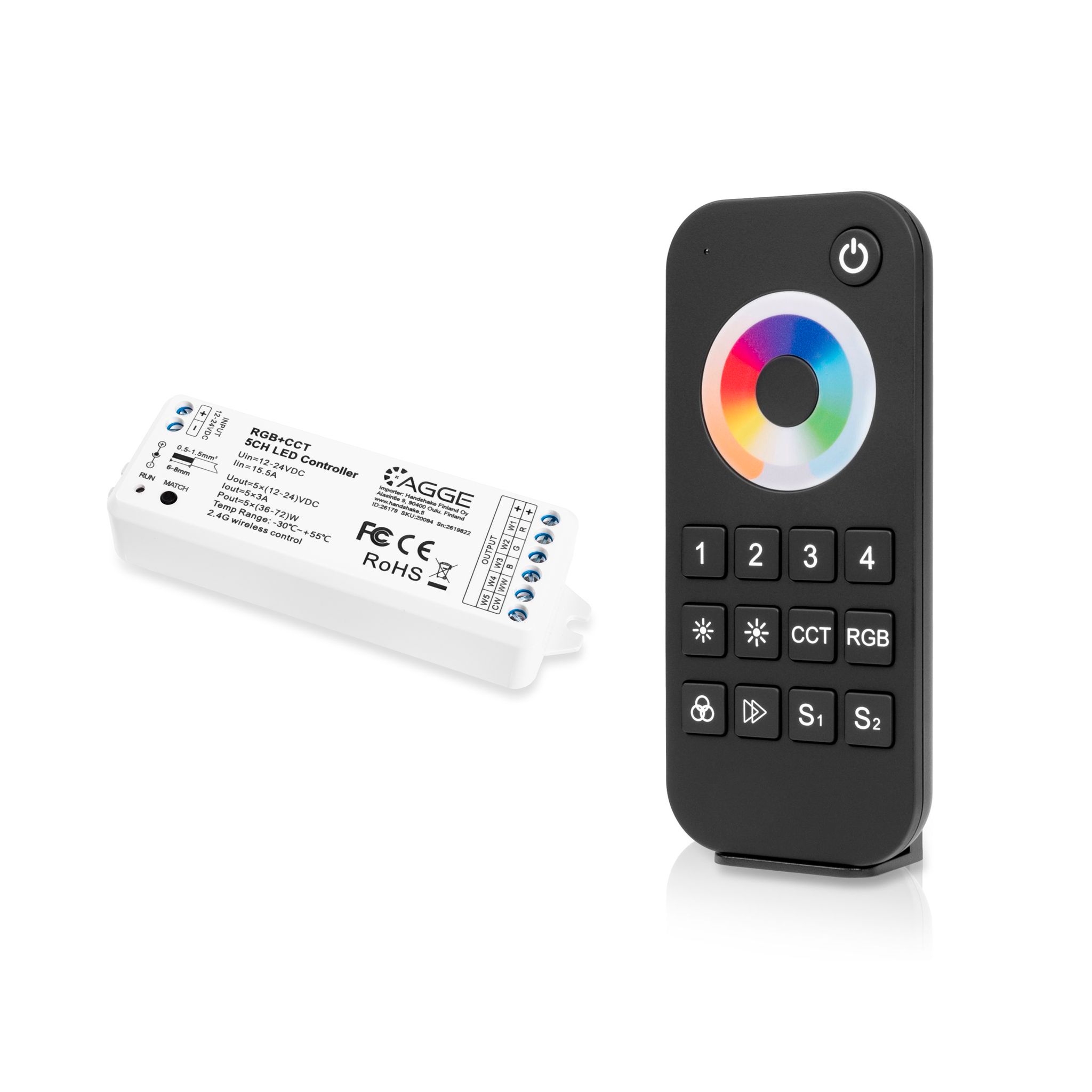 Drivdon till LED-list AGGE RGB+CCT Color Controller, RF 2.4 GHz, Drivdon + Fjärrkontroll Touch Wheel