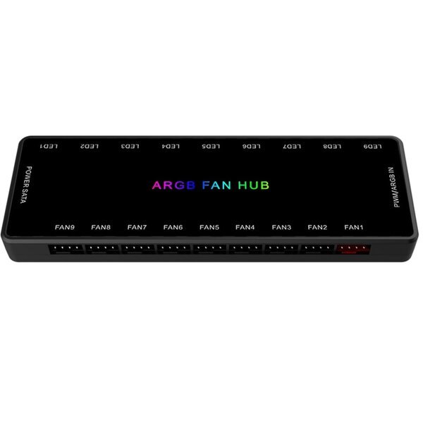 ARGB PWM Fan Hub, osoitteellinen 5V 3Pin ARGB&12V 4Pin PWM 2-in-1 RGB Case Fan Hub piilotetulla magneettisella alustalla ja SATA Power 18 -portti
