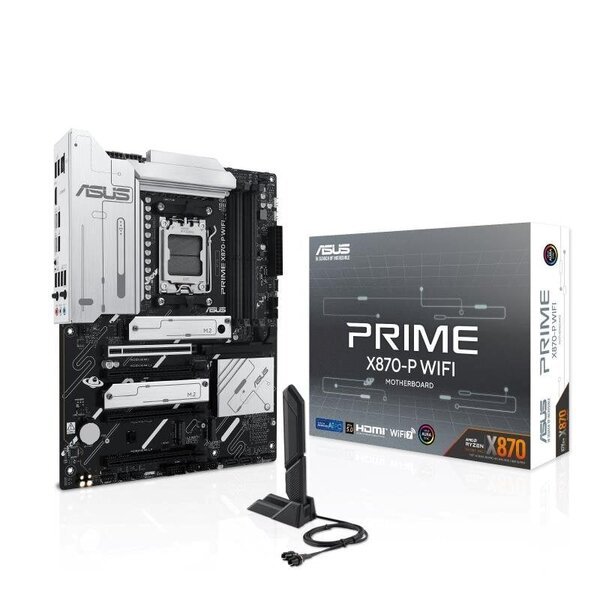 ASUS Prime X870-P WiFi AM5 ATX-Emolevy, AMD, 192GB DDR5, HDMI, 7.1-äänikanavat, M.2/SATA III, USB 3.2, Ethernet, UEFI AMI BIOS