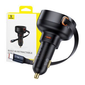 Baseus Enjoyment Pro autolaturi C + ulosvedettävä C-tyypin kaapeli 60W Cluster Musta