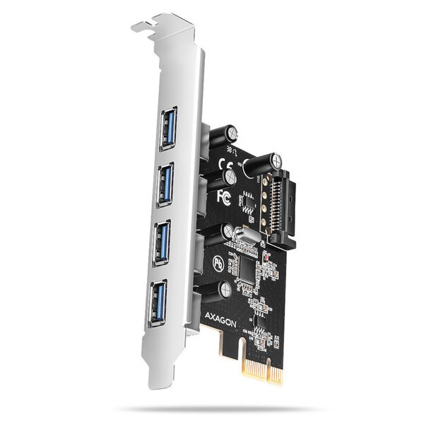 AXAGON PCEU-430RS PCIe-sovitin, 4 USB-porttia 5Gbps, SATA-virta, Renesas PD720201-teknologia