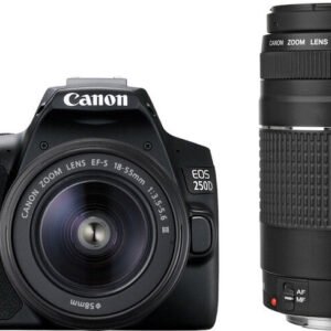 Canon EOS 250D + EF-S 18-55mm III + EF 75-300mm III, musta