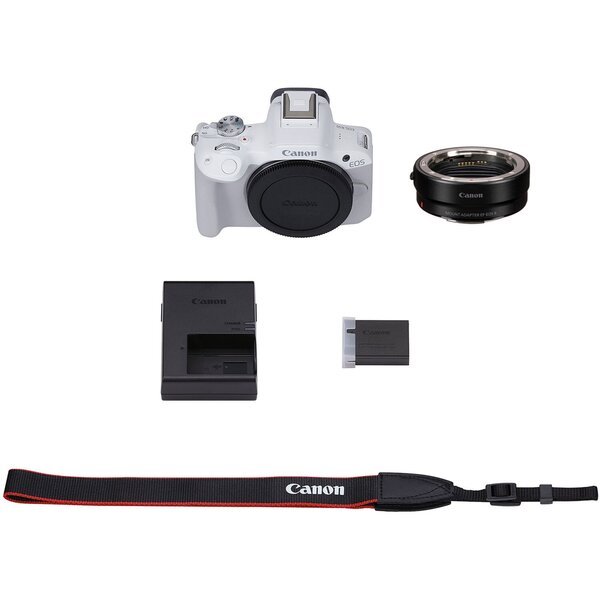 Canon EOS R50 (valkoinen) + kiinnityssovitin EF-EOS R