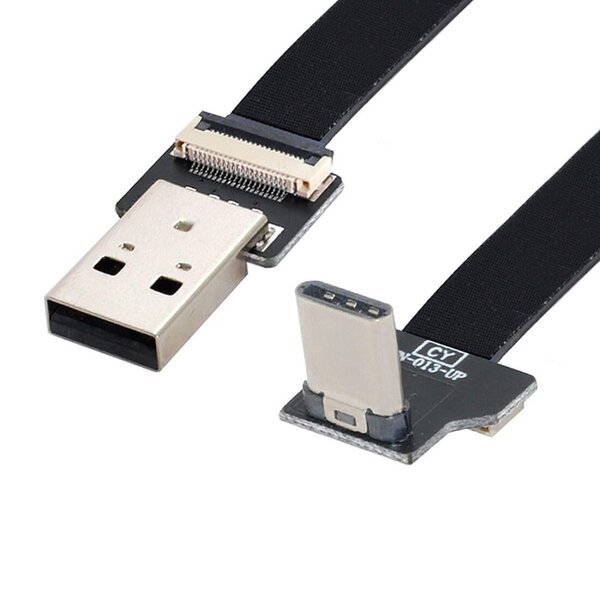 Chenyang litteä Usb C -kaapeli, Usb 2.0 uros - Usb C uros 90 asteen ylöspäin kulmassa oleva litteä joustava tiedonsiirto lataus jatkojohto adapteri 1.0 m