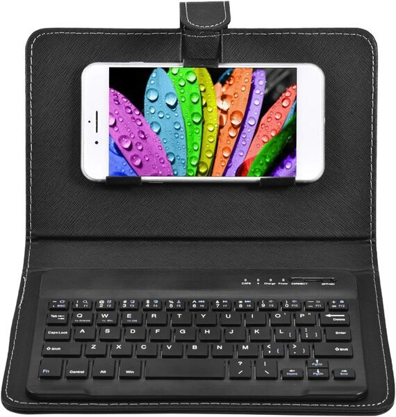 Ciciglow langaton näppäimistö, universaali langaton kannettava ohut bluetooth-näppäimistön suojakotelo jalustalla, bluetooth-näppäimistökotelo ios/android-puhelimille windows, musta