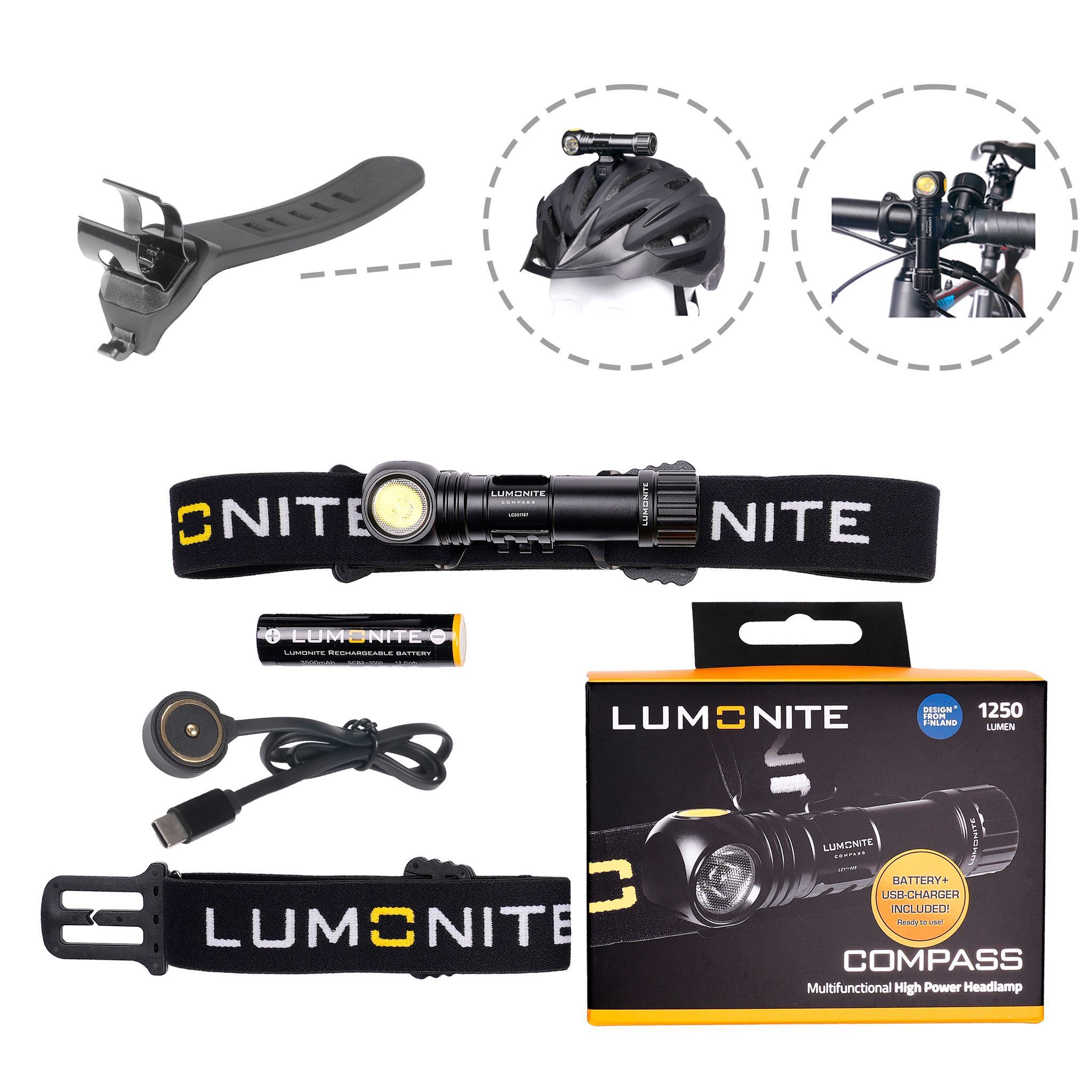 Cykellampa LUMONITE® Compass - 1250 lm / Laddbar