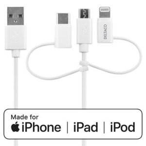Deltaco C189, USB-A - USB-C/Micro USB/Lightning, 1 m