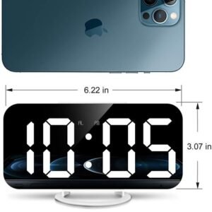 Digitaalinen herätyskello LED-peilinäytöllä, valkoinen