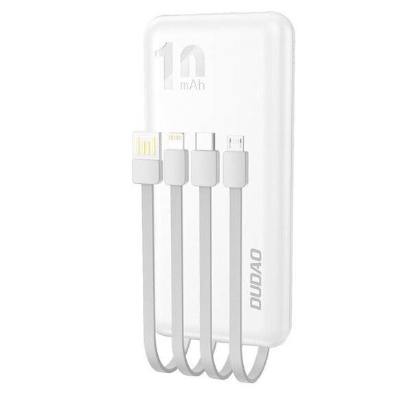 Dudao K6Pro varavirtalähde, Universal 10000mAh Power Bank USB-kaapelilla, USB Type C, Lightning white (K6Pro-white)