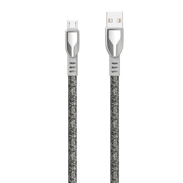 Kestävä USB - micro USB punottu kaapeli, 1m, harmaa