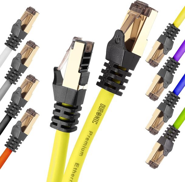 Duronic Cat8 Yw 0.5m ethernet-kaapeli | 40 gbps verkkokaapeli | rj45 gigabit lan -kaapeli cat 8 | patch-kaapeli 2000mhz s/ftp suojaus | tv suoratoisto reititin modeemi kytkin internetkaapeli 10 100 1000 mbit