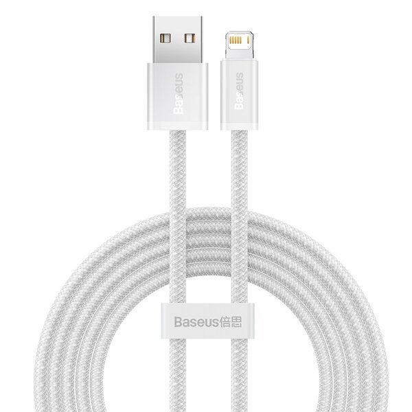 Dynaaminen pohjakaapeli USB Lightningiin, 2,4A, 1m (valkoinen).