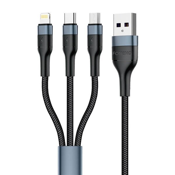 Foneng Foneng X51 3in1 USB-USB-C / Micro USB / Lightning-kaapeli, 3A, 1m (musta)