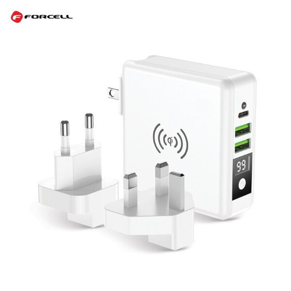Forcell 4in1 15W Travel Set Wireless&Wall Charger USB C with Power Bank 8000maah