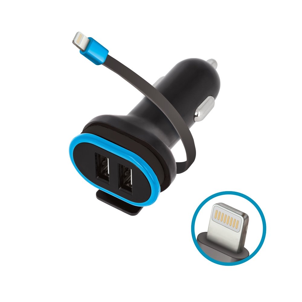 Forever CC-02 Dual USB Autolaturi 3A Lightning-kaapelilla musta