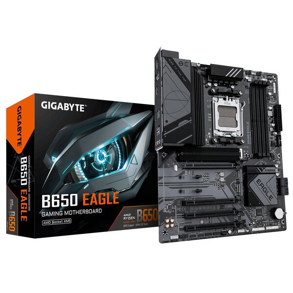 GIGABYTE B650 EAGLE emolevy AMD B650 AM5 ATX alusta Windows 11 yhteensopiva DDR5 PCIe 4.0 256GB max muisti SATA M.2 NVMe RAID tuki, korkearesoluutioinen HDMI ja DisplayPortääni ja verkko.