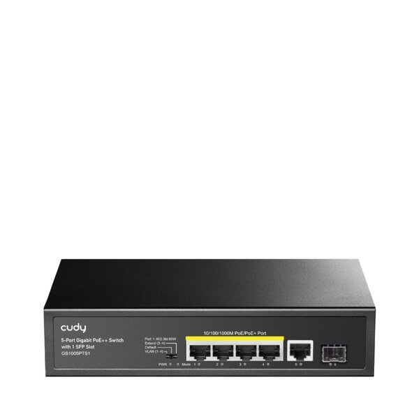 GS1005PTS1 PoE+-kytkin, 5xGE, 1xSFP, 120W, kotikäyttöön ja pieniin toimistoihin
