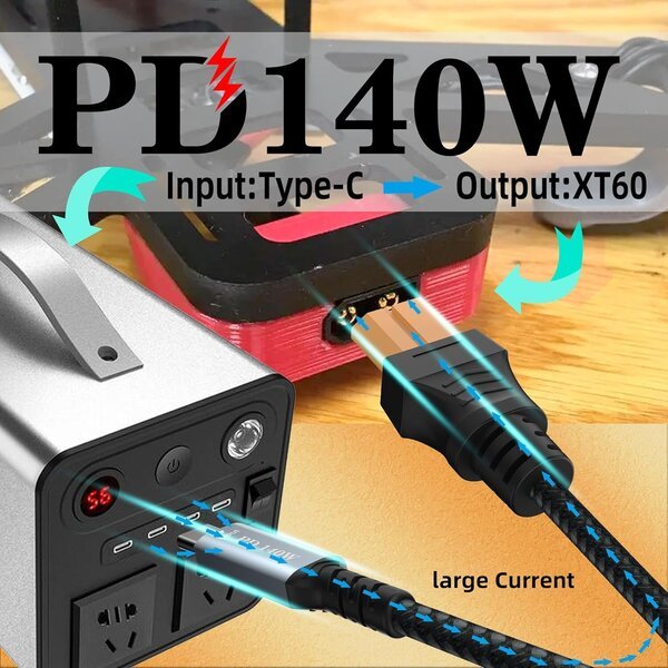 Hiebee 140w Usb C - Xt60 -latauskaapeli, 1.65ft Type C - Xt60 Female -sovitin Pd 140w Max -latauskaapeli droonille, aurinkopaneelille jne., Tool-kitrc M7 M6 M6d M8s -laturille (0.5m/1.65f)