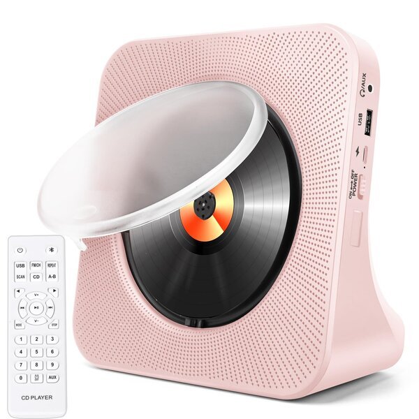 HoneTeek Kannettava CD-soitin Bluetoothilla, Roosa