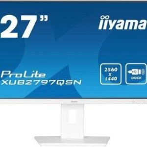 iiyama ProLite XUB2797QSN-W1 27"IPS LED-näyttö, 2560x1440, valkoinen, 100Hz, USB hubi, HDMI, kaiuttimet, säädettävä korkeus, 16:9 WQHD, VESA, liiketoiminta työpisteelle