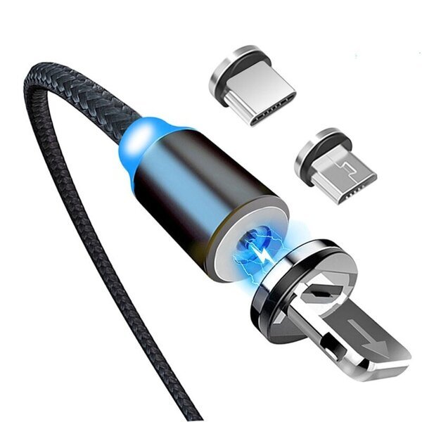 Johto, kaapeli, magneettilaturi 3in1 (Micro USB, Type-C, iPhone lightning) puhelimeen